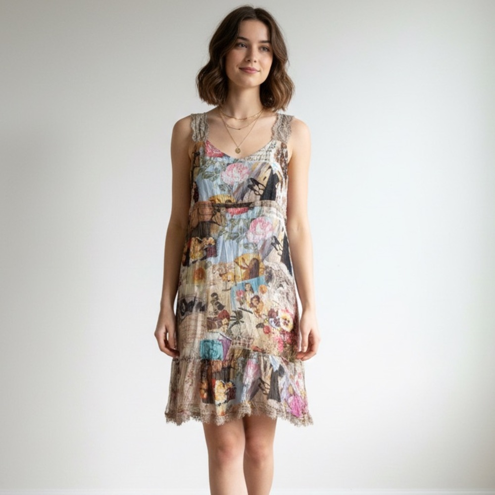 Elisa Cavaletti Sz S Y2K Whimsical Printed Artsy Travel Retro Vintage Mini Dress